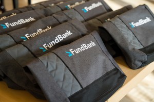FundBank branded gift bags.